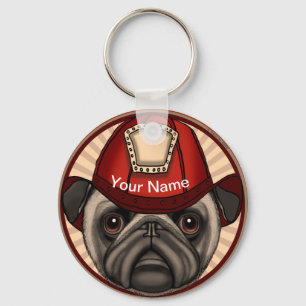 Porte-clés Pug pompier