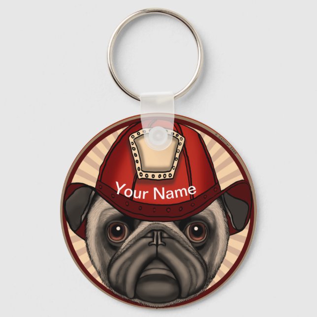 Porte-clés Pug pompier (Recto)