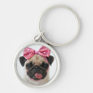 Porte-clés Pug with Pink Bow