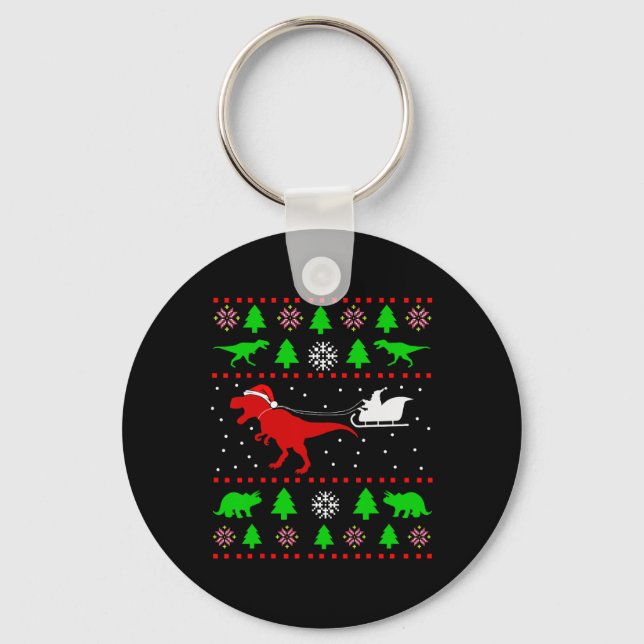 Porte-clés Pull de Noël laid à dinosaure pour adultes et enfa (Recto)