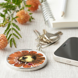 Porte-clés Puppy Love Peeking d'une fleur