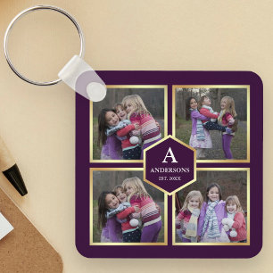 Porte-clés Purple and Gold 4 Photos Family Photo Collage