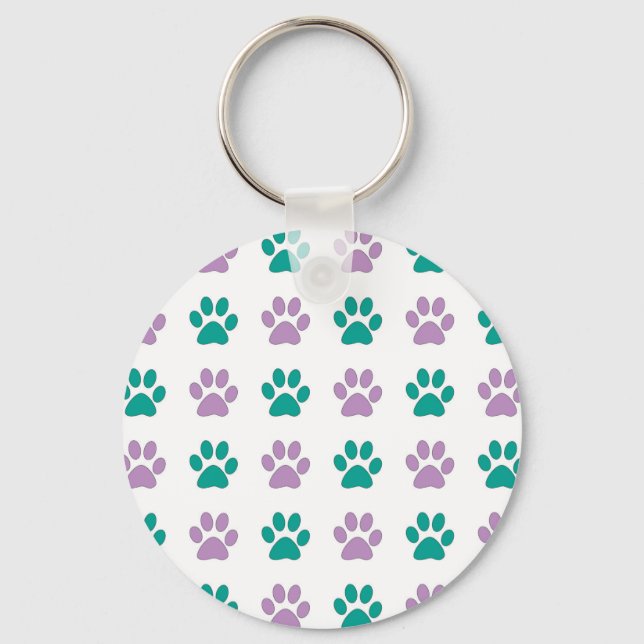 Porte-clés Purple and teal puppy paw prints (Recto)