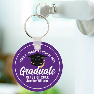 Porte-clés Purple Blanc Diplômé Personnalisé 2023 Graduation