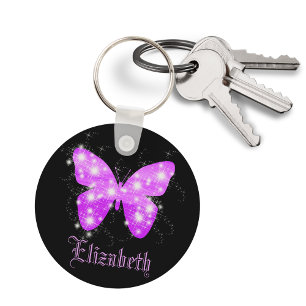 Porte-clés Purple butterfly and stars personalized with name