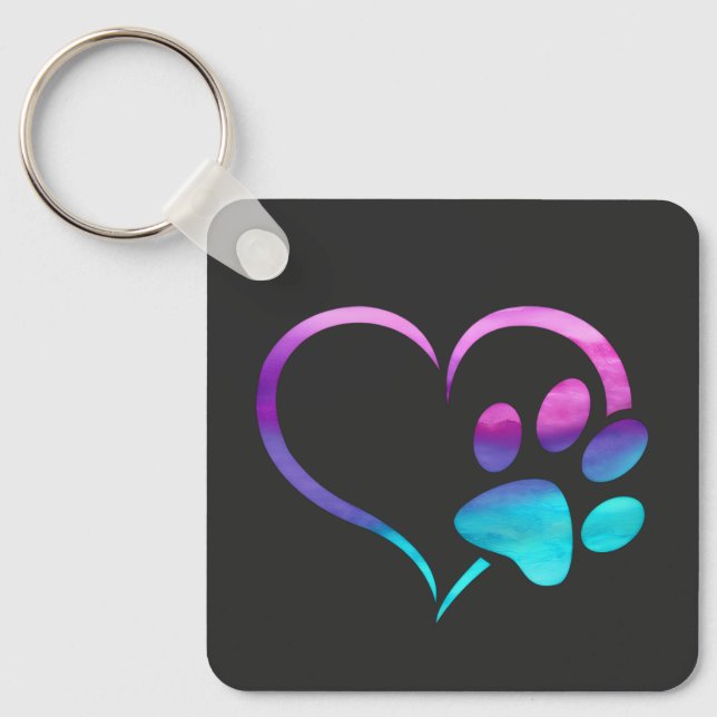 Porte-clés Purple Cyan Dog paw Print Heart  (Recto)