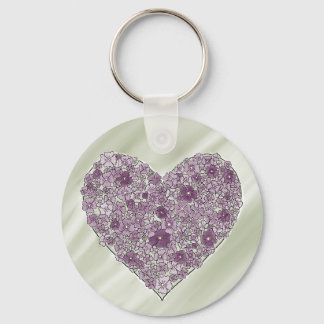 Porte-clés Purple flowered heart round keychain