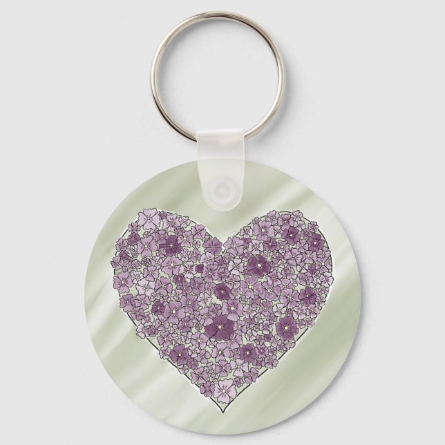 Porte-clés Purple flowered heart round keychain (Recto)