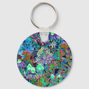 Porte-clés Purple psychédélique et fleurs de jardin vert citr