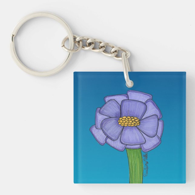 Porte-clés Purple Square Flower with Blue background (Devant)