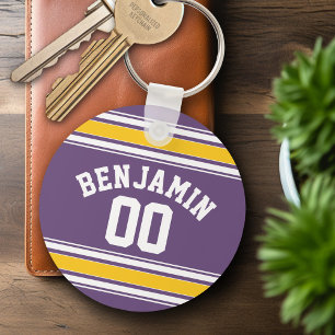 Porte-clés Purple Yellow Jersey Stripes Nom personnalisé Numé