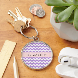 Porte-clés Purple Zigzag, Purple Chevron, Votre Nom