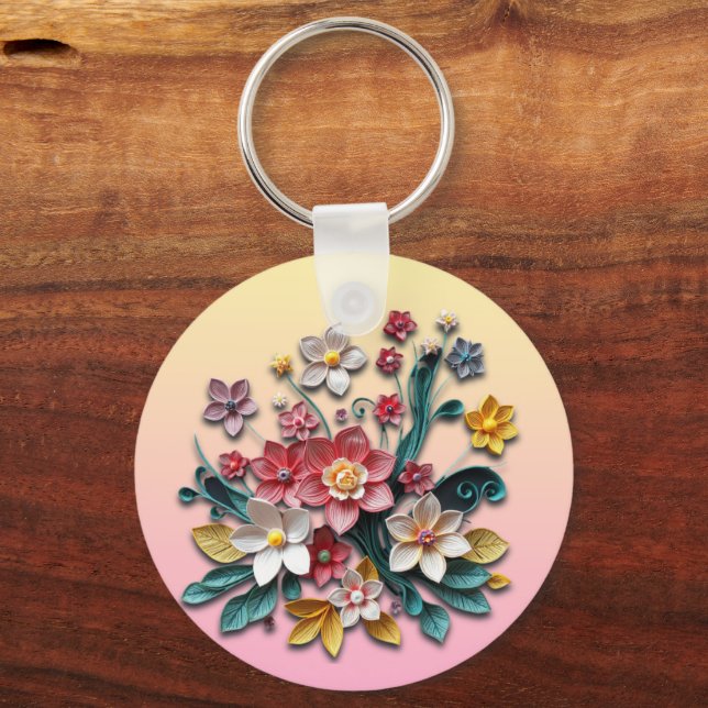 Porte-clés Qualité du papier floral | Personnalisé (Recto)