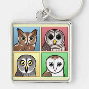 Porte-clés Quatre hiboux de couleur (en pastel)