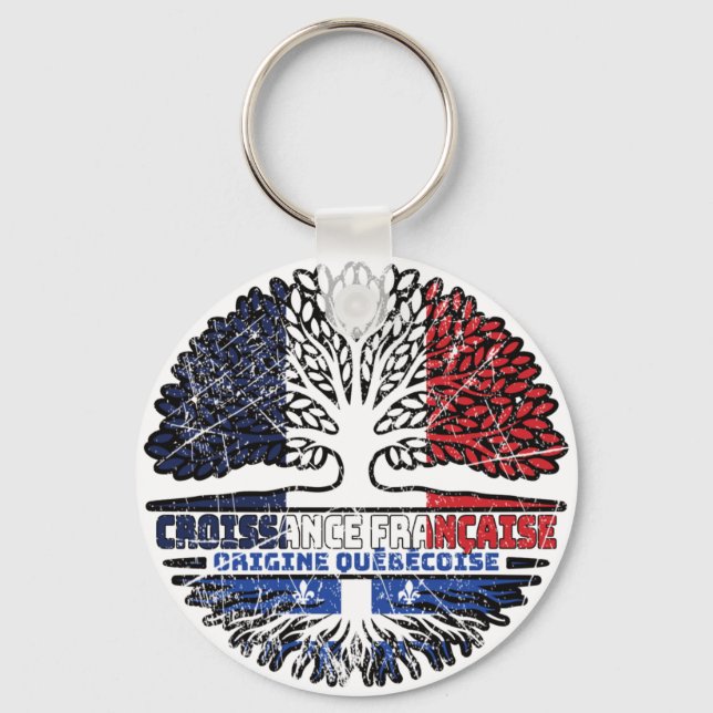 Porte-clés Québec Québécois Français France Arbre Drapeau (Recto)