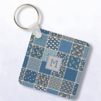 Porte-clés Quilote de patchwork vintage en blues