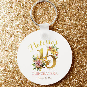 Porte-clés Quinceañera 15e fête d'anniversaire Floral