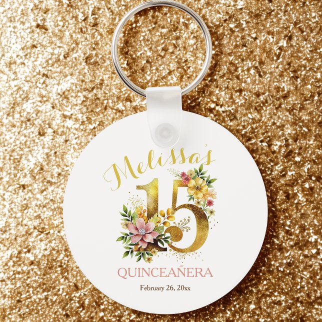 Porte-clés Quinceañera 15e fête d'anniversaire Floral (Créateur téléchargé)