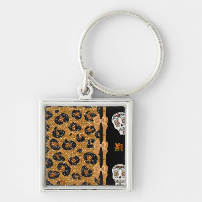 Porte-clés RAB Rockabilly Gold Leopard Print Sugar Skulls (Devant)
