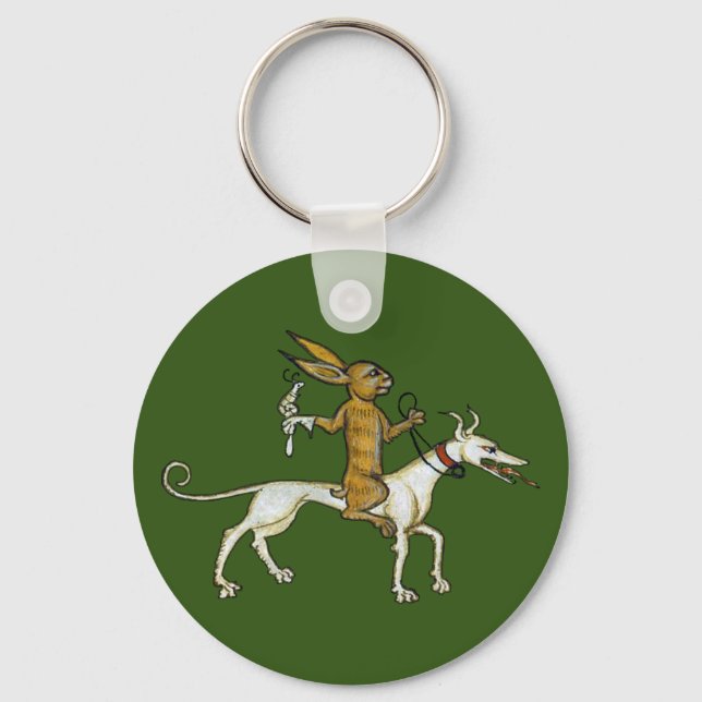 Porte-clés Rabbit médiéval chevauchant le chien et tenant l'e (Recto)