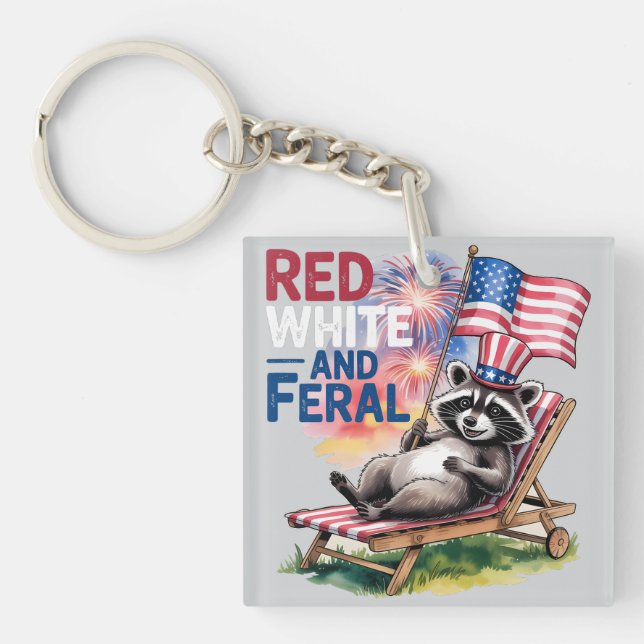 Porte-clés Raccoon Rouge Blanc Et Feral (Devant)