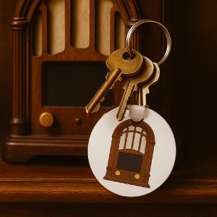 Porte-clés Radio vintage en bois