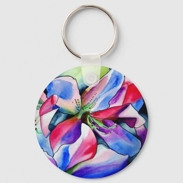 Porte-clés Rainbow Azalea fleur aquarelle originale (Recto)