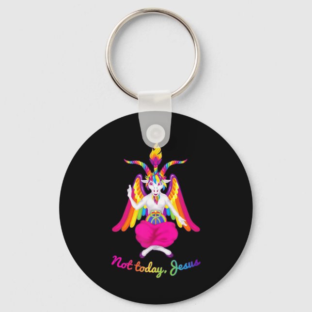 Porte-clés Rainbow Baphomet Pas aujourd'hui Jésus Kawaii Hail (Recto)