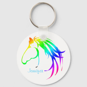 Porte-clés Rainbow Colored Horse Head Logo Custom Name