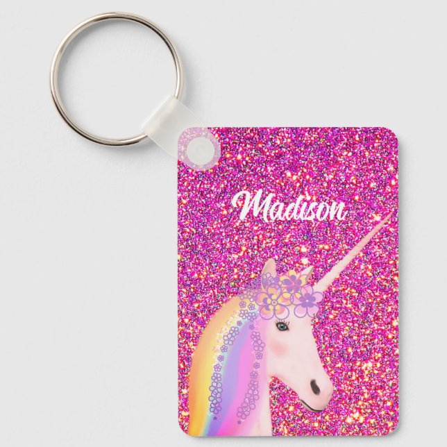 Porte-clés Rainbow Unicorn Parties scintillant rose Imaginair (Recto)