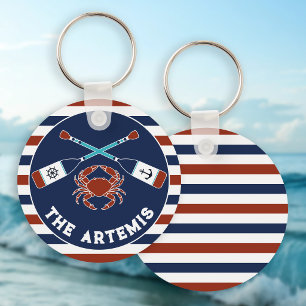 Porte-clés Rame de bateau nautique à bordure rayée Crabe Nom