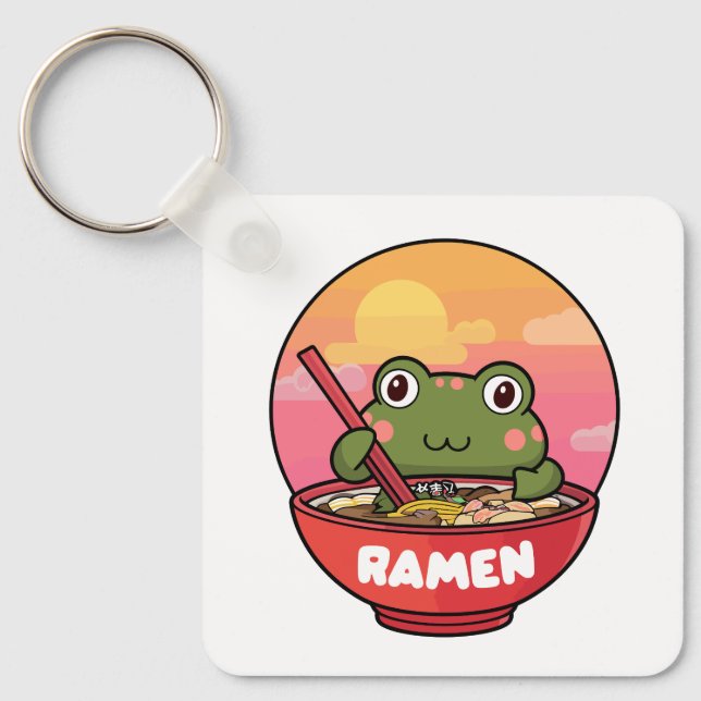 Porte-clés Ramen mangeant des grenouilles de Kawaii (Recto)