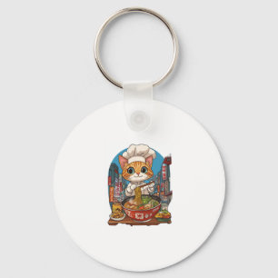 Porte-clés Ramen Neko � Drôle Chat Chef Anime Nourriture
