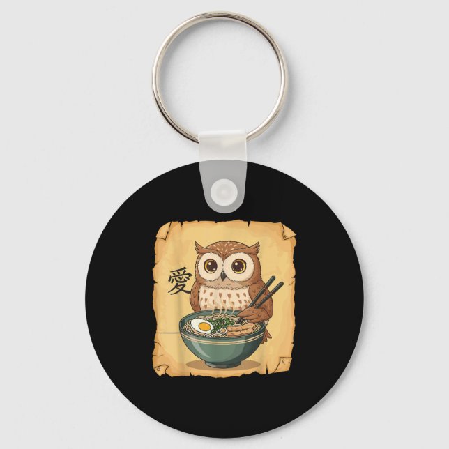 Porte-clés Ramen Owl Noodle Kawaii Lover Japanese Funny Graph (Recto)