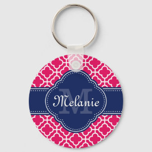 Porte-clés Raspberry Rose Wht Marocain Motif Marine Monogramm