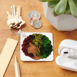 Porte-clés Rasta femme noire afro rouge jaune vert
