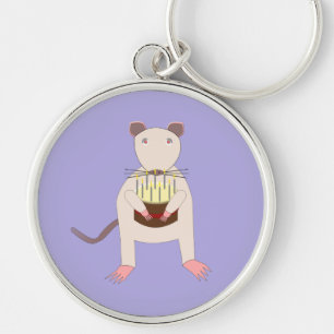 Porte-clés Rat de Siamese avec gâteau d'anniversaire