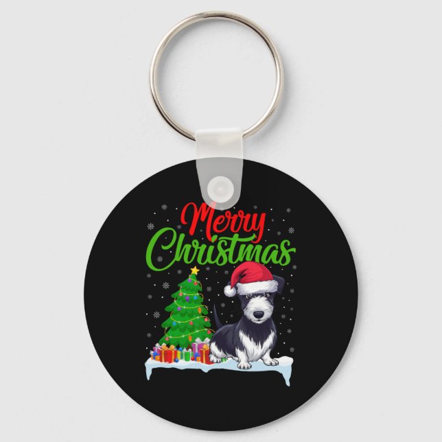 Porte-clés Rat Terrier Chien Noël Lumières Arbre de Noël Drôl (Recto)