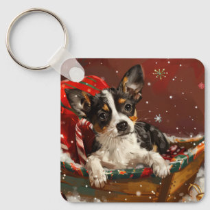 Porte-clés Rat Terrier de Noël Festif