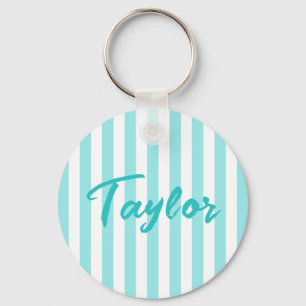 Porte-clés Rayure de cabane turquoise et blanc