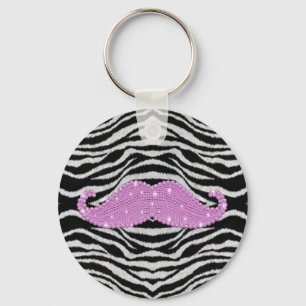 Porte-clés Rayures de zèbre et moustache rose de Bling