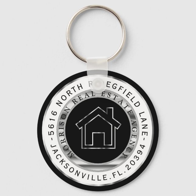 Porte-clés Realtor - Noir, Argent et Blanc (Recto)