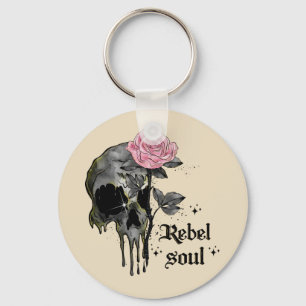 Porte-clés Rebel Soul - Crâne gothique avec Rose rose