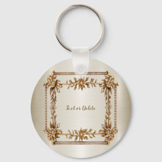 Porte-clés Rectangle doré Fleurs Dimonées brillantes