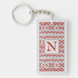Porte-clés rectangle en tricot nordique ROUGE + In