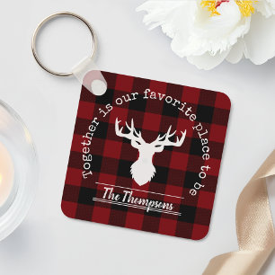 Porte-clés Red and Black Buffalo Plaid Rustic Family Name