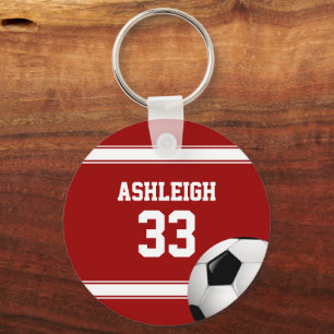 Porte-clés Red and White Stripes Jersey Soccer Ball