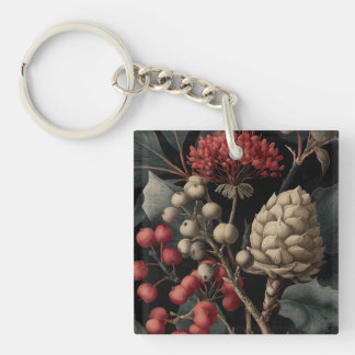 Porte-clés Red Berries and Exotic Seed Pods on Black