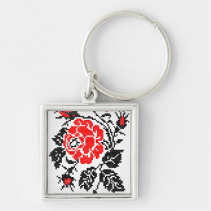 Porte-clés Red & Black Rose cross-stitch Russian Pattern