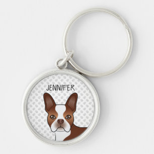 Porte-clés Red Boston Terrier Cartoon Dog Head & Your Name
